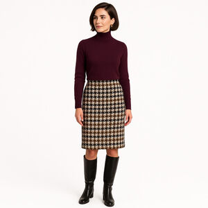 Vintage Wool Houndstooth Pencil Skirt, Cream, Tan, Black, Plum Purple, Size 4